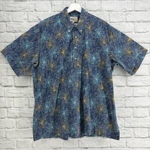 Reyn Spooner Electric Lily Floral Aloha Hawaiian Popover Shirt XL Blue Limited